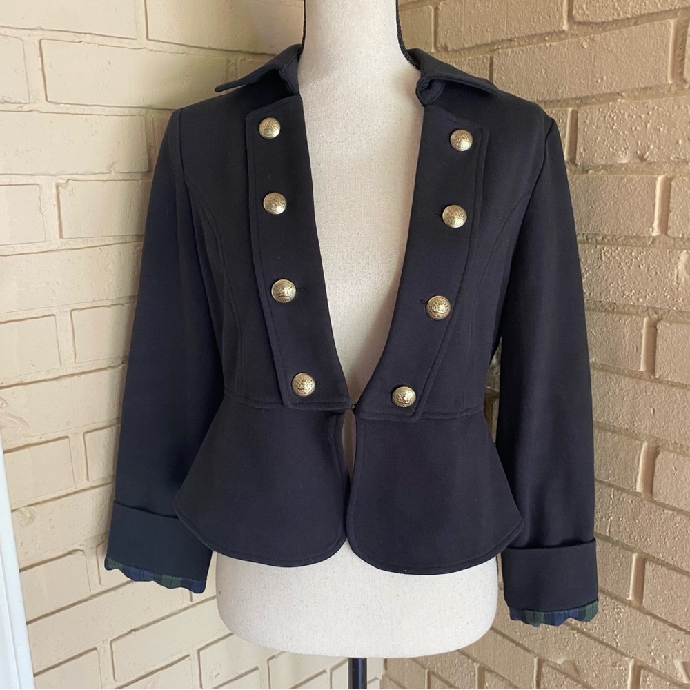 Priorities Women's Black Military Band Jacket Blazer Gold Buttons Stretch Sz 10